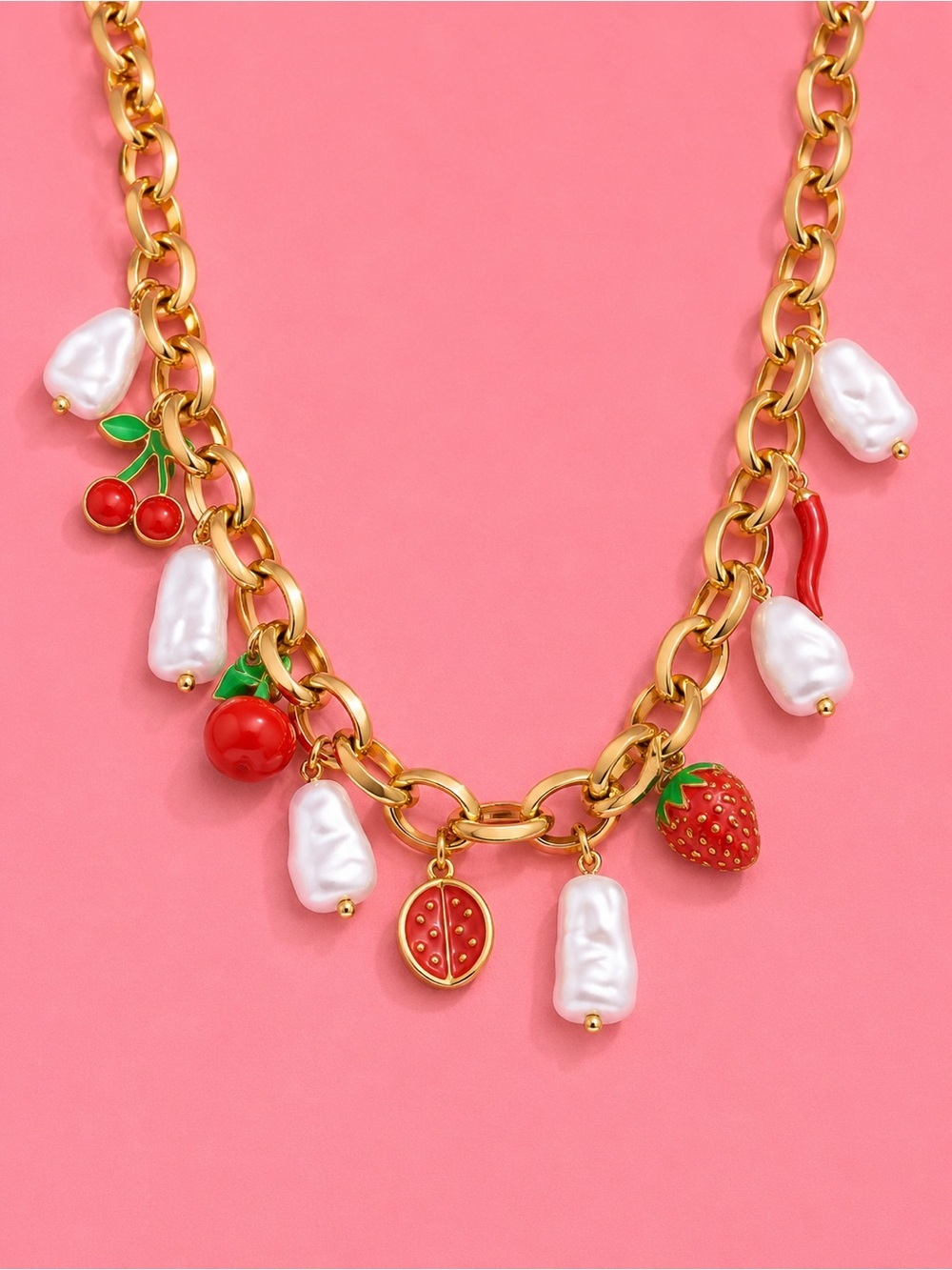 Fruit Pearl Charm Gold Necklace